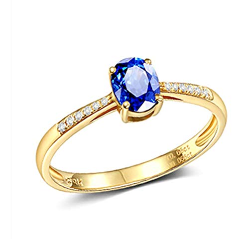 Stfery Ring 18K Gold Damen, Eheringe mit Saphir in Ovalschliff, Diamantring Echt Gold Schmuck, Gr.51 (16.2) von Stfery