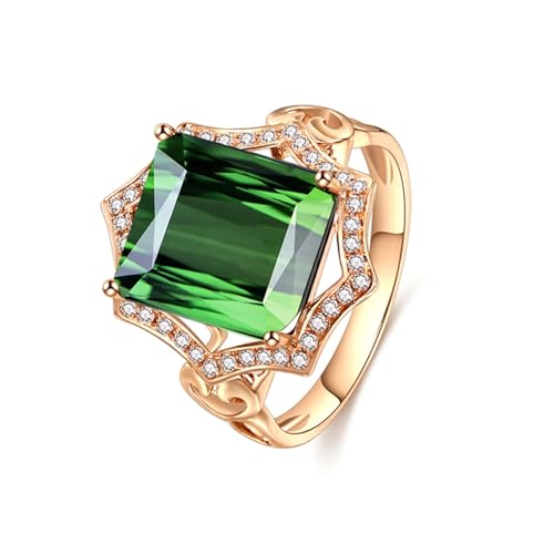 Stfery Ring 18K Rose Gold Damen, Eheringe mit Grüner Turmalin in Quadratschliff, Diamantring Echt Schmuck, Gr.53 (16.9) von Stfery