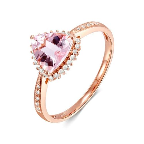 Stfery Ring 18K Rose Gold Damen, Eheringe mit Morganit Rosa in Triangelschliff, Diamantring Echt Goldschmuck, Gr.60 (19.1) von Stfery