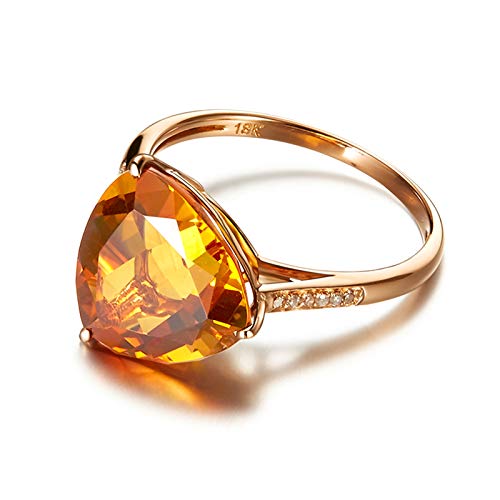 Stfery Ring 18K Rosegold Damen, Verlobungsring mit Citrin Gelb in Triangelschliff, Diamantring Echter Schmuck, Gr.63 (20.1) von Stfery