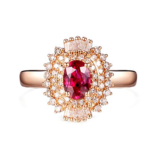 Stfery Ring 18K Rotgold Damen, Eheringe mit Rubin in Ovalschliff, Diamantring Echtgold Schmuck, Gr.62 (19.7) von Stfery