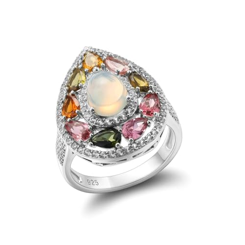 Stfery Ring 925 Breit Ring für Damen Tropfen Opal Ringe Damen Nickelfrei von Stfery