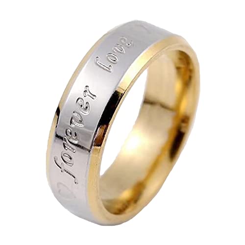 Stfery Ring Edelstahl Damen 6MM Forever Love Damen Ringe Herren Gold-Silber Heiratsantrag Ring zum Valentinstag, 65 (20.7) von Stfery