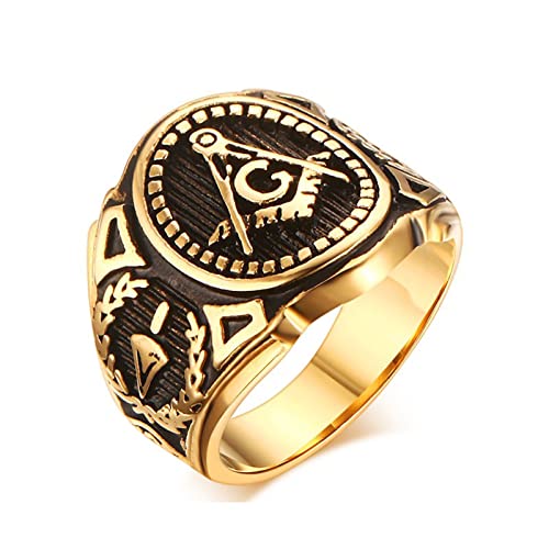 Stfery Ring Edelstahl Freimaurer Men Ring Gold Herren Ring Breit zum Valentinstag Jahrestag Ostern, Größe 65 (20.7) von Stfery