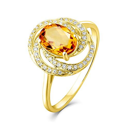 Stfery Ring Gold 18 Karat Au750 Damen, Verlobungsring mit Citrin Gelb in Ovalschliff, Diamantring Echt Gold Schmuck, Gr.65 (20.7) von Stfery