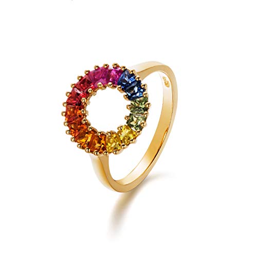 Stfery Ring Gold 18 Karat Damen, Verlobung Ringe mit Farbenfroher Saphir in Quadratschliff, Ringe Echte Goldschmuck, Gr.60 (19.1) von Stfery