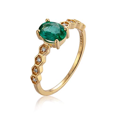 Stfery Ring Gold 18 Karat Damen, Verlobungsring mit Smaragd in Ovalschliff, Diamantring Echt Gold Schmuck, Gr.49 (15.6) von Stfery