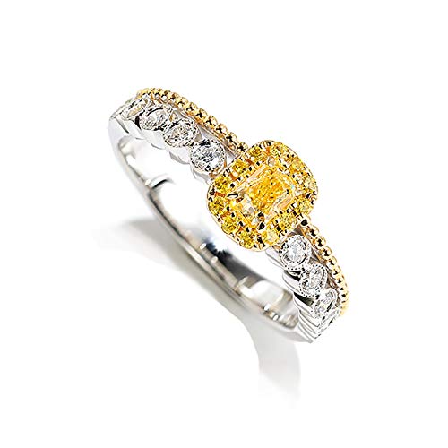 Stfery Ring Gold Au750 18K Damen, Eheringe mit Gelber Diamant in Rechteckschliff, Ringe Echt Goldschmuck, Gr.58 (18.5) von Stfery