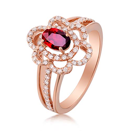 Stfery Ring Rose Gold 18K Damen, Eheringe mit Rubin in Ovalschliff, Diamantring Echt Goldschmuck, Gr.61 (19.4) von Stfery