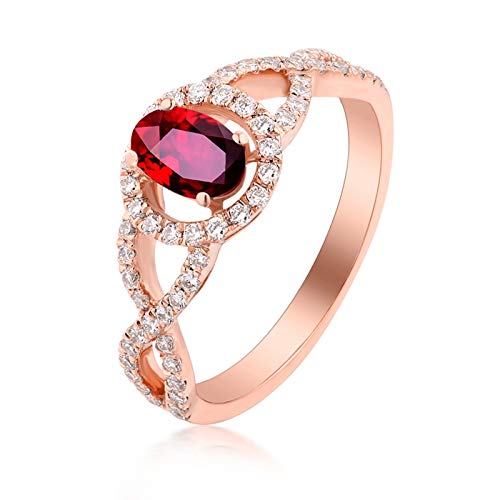 Stfery Ring Rotgold 18 Karat Damen, Eheringe mit Rubin in Ovalschliff, Diamantring Echtschmuck, Gr.49 (15.6) von Stfery