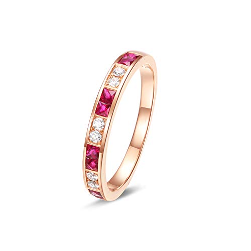 Stfery Ring Rotgold 18 Karat Damen, Eheringe mit Turmalin Rosa in Quadratschliff, Diamantring Echtschmuck, Gr.62 (19.7) von Stfery