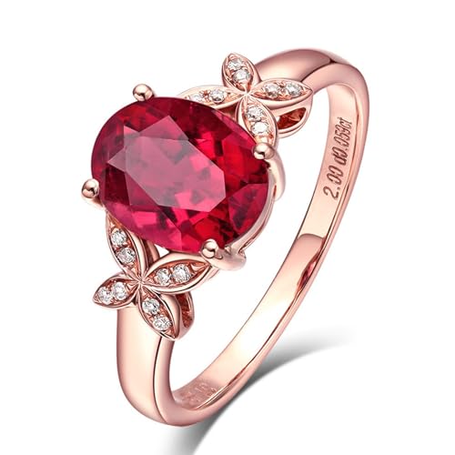 Stfery Ring Rotgold 18K Au750 Damen, Eheringe mit Turmalin Rot in Ovalschliff, Diamantring Echte Goldschmuck, Gr.65 (20.7) von Stfery