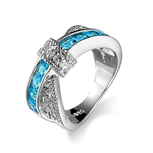 Stfery Ring Silber Damen, Ehering Frau Silber Twisted Intarsien Meerblauer Zirkon für Valentinstag, Größe62 (19.7) von Stfery
