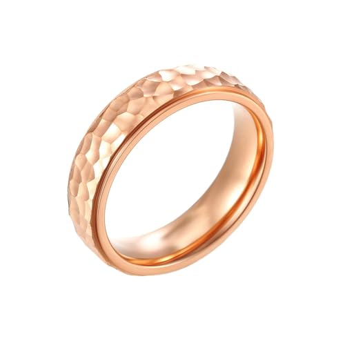 Stfery Ring Titan Damen, 6mm Roségold Ring Hammermuster Breit 6mm Verlobungsring Damen von Stfery