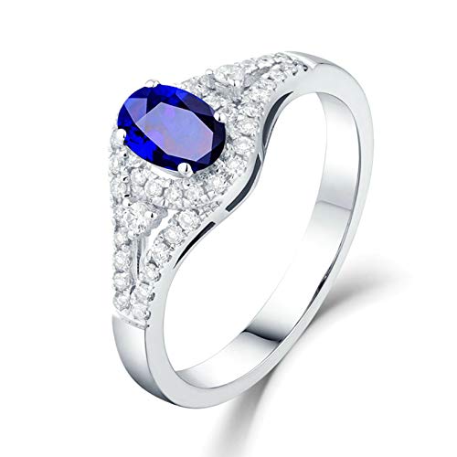 Stfery Ring Weiß Gold 18 Karat Damen, Eheringe mit Saphir in Ovalschliff, Diamantring Echt Goldschmuck, Gr.51 (16.2) von Stfery