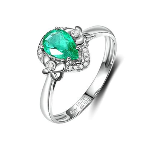 Stfery Ring Weiß Gold 18K Damen, Trauringe mit Smaragd in Tropfenschliff, Diamantring Echt Gold, Gr.54 (17.2) von Stfery