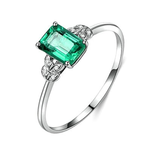 Stfery Ring Weißgold 18 Karat Damen, Eheringe mit Smaragd in Quadratschliff, Diamantring Echt Goldschmuck, Gr.60 (19.1) von Stfery