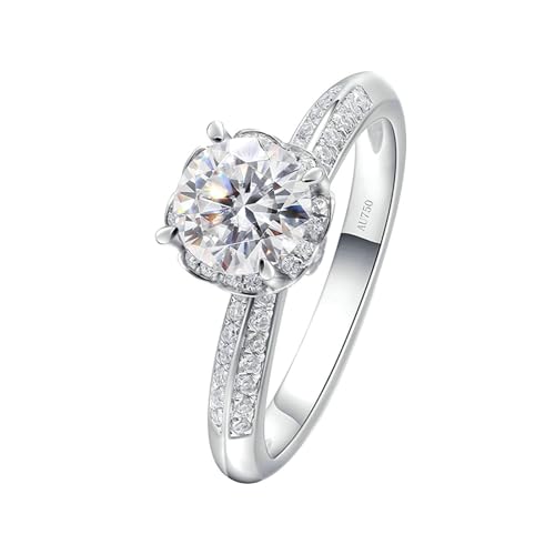 Stfery Ring Weissgold 750 Ringe für Damen 0.5ct Rund Geschaffener Diamant Trauringe Damen von Stfery