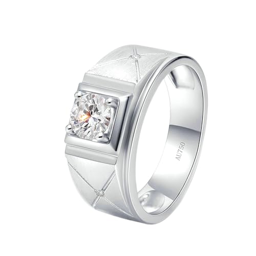 Stfery Ring Weißgold 750 Ringe für Frauen 0.5ct Rund Moissanit Ringe für Herren Verlobungsring von Stfery
