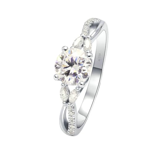 Stfery Ring Weißgold Damen 750 Ring für Frauen 1ct Rund Erstellt Diamant Ring Damen Nickelfrei von Stfery