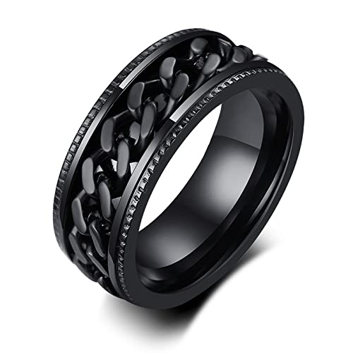 Stfery Ringe Edelstahl Drehbare Kette Ring Jungs Schwarz Männer Ring zum Valentinstag, Größe 65 (20.7) von Stfery