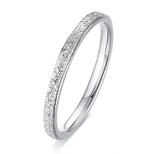Stfery Ringe Edelstahl Frauen Gefrostet Hochzeitsringe Silber Verlobung Ringe Paar 2MM zum Valentinstag, Größe 49 (15.6) von Stfery