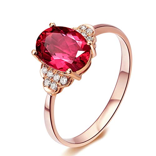 Stfery Rose Gold 18 Karat Ring Damen, Eheringe mit Turmalin Rot in Ovalschliff, Diamantring Echte Goldschmuck, Gr.52 (16.6) von Stfery