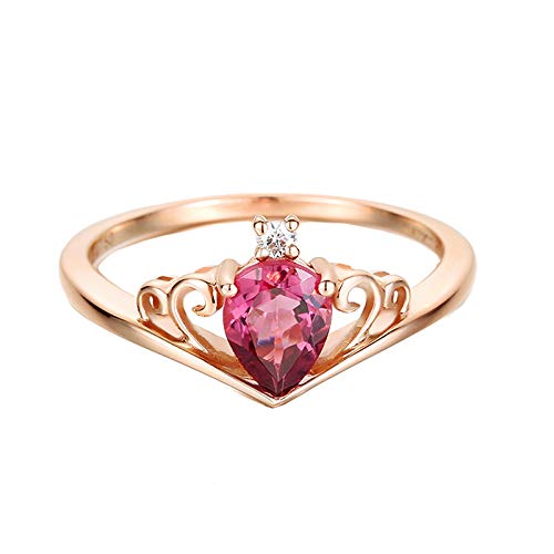 Stfery Rose Gold 18K Au750 Ring Damen, Trauringe mit Turmalin Rosarot in Tropfenschliff, Diamantring Echt Schmuck, Gr.51 (16.2) von Stfery