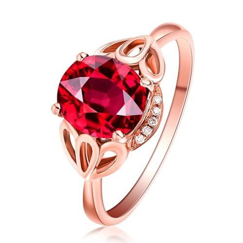 Stfery Rose Gold 18K Au750 Ring Damen, Verlobungsring mit Turmalin Rot in Ovalschliff, Diamantring Echter Schmuck, Gr.51 (16.2) von Stfery