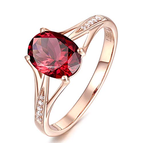Stfery Rose Gold 18K Ring Damen, Eheringe mit Granat Rot in Ovalschliff, Diamantring Echte Goldschmuck, Gr.54 (17.2) von Stfery