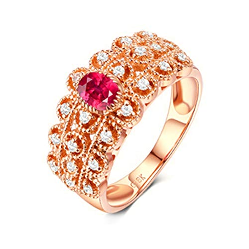 Stfery Rose Gold 18K Ring Damen, Eheringe mit Rubin in Ovalschliff, Diamantring Echtschmuck, Gr.48 (15.3) von Stfery