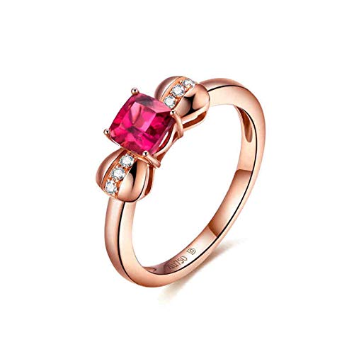 Stfery Rose Gold 18K Ring Damen, Eheringe mit Turmalin Rot in Quadratschliff, Diamantring Echt Gold Schmuck, Gr.65 (20.7) von Stfery