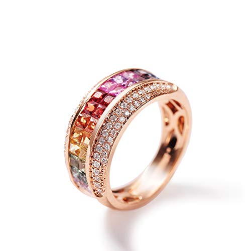 Stfery Rose Gold 18K Ring Damen, Hochzeitsring mit Farbenfroher Saphir in Quadratschliff, Diamantring Echt Schmuck, Gr.61 (19.4) von Stfery
