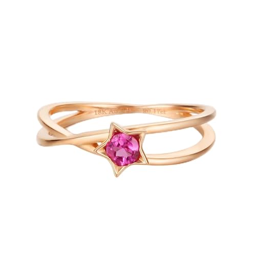 Stfery Rose Gold 18K Ring Damen, Stern Eheringe mit Turmalin Rosarot, Ringe Echt Gold Schmuck, Gr.65 (20.7) von Stfery