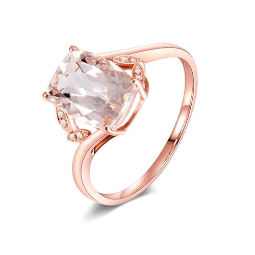 Stfery Rose Gold 18K Ring Damen, Trauringe mit Morganit Hellrosa in Quadratschliff, Diamantring Echt Gold, Gr.65 (20.7) von Stfery