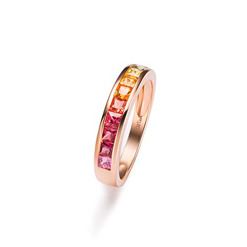 Stfery Rose Gold 18K Ring Damen, Verlobungsring mit Farbenfroher Saphir in Quadratschliff, Ringe Echt Gold Schmuck, Gr.65 (20.7) von Stfery