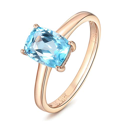 Stfery Rose Gold 18K Ring Damen, Verlobungsring mit Topas Blau in Rechteckschliff, Ringe Echte Goldschmuck, Gr.57 (18.1) von Stfery