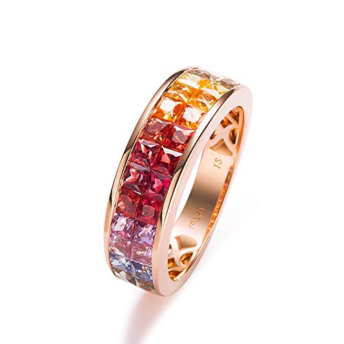 Stfery Rosegold 18K Ring Damen, Eheringe mit Farbenfroher Saphir in Quadratschliff, Ringe Echte Goldschmuck, Gr.49 (15.6) von Stfery