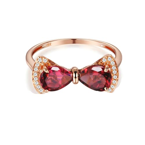 Stfery Rosegold 18K Ring Damen, Eheringe mit Turmalin Rot in Tropfenschliff, Diamantring Echtschmuck, Gr.48 (15.3) von Stfery