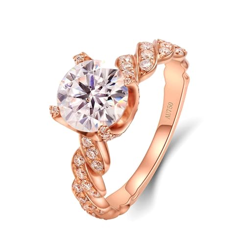 Stfery Rosegold Ring für Damen Echt Ringe für Damen 2ct Rund Moissanit Verlobungsring Damen von Stfery