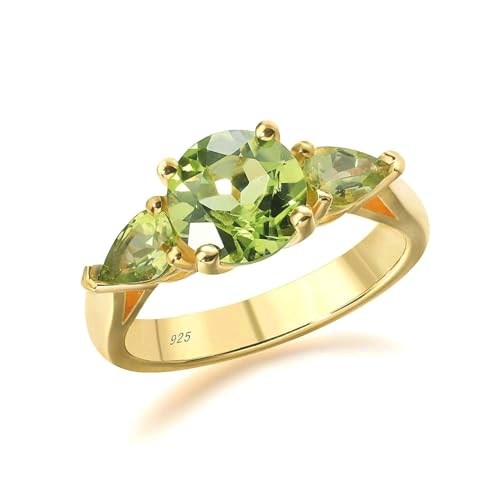 Stfery Silber Ring 925 Damen Ring für Frauen Rund Peridot Ring für Damen von Stfery