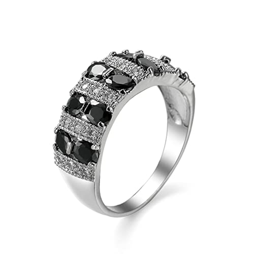 Stfery Stein Ring Bergkristall, Freundschaftsringe Aus Silber Rund Intarsien Schwarz CZ für Valentinstag, Größe60 (19.1) von Stfery