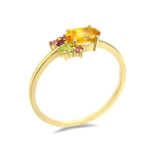 Stfery Trauring 18 Karat Gold Ring für Damen Oval Citrin Ring Damen Nickelfrei von Stfery