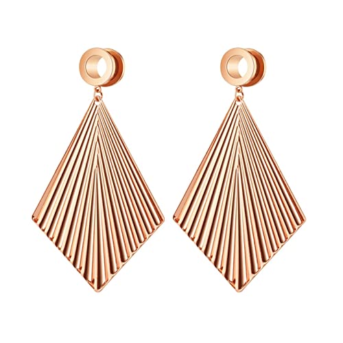 Stfery Tunnel Ohrringe Damen 14mm, 2 STK Ohr Plug Edelstahl Roségold Tunnel Ohr Plug Mit Rose Gold Rhombus Anhänger von Stfery