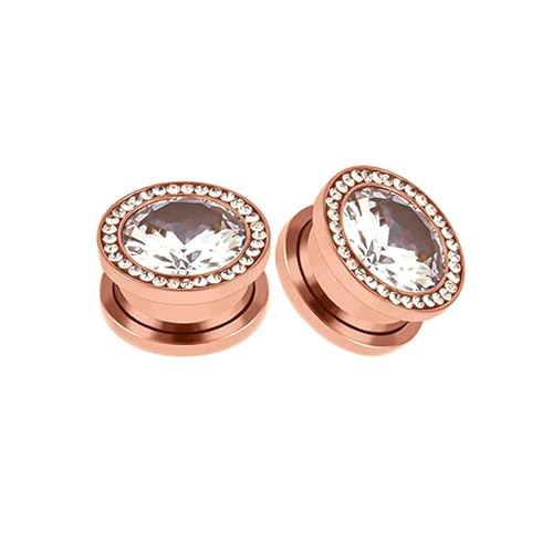 Stfery Tunnel Plug Ohr 6mm, 2 Pcs Tunnel Edelstahl Roségold Mit Weiß Zirkonia Ohr Plug Herren von Stfery