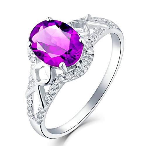 Stfery Weiß Gold 18 Karat Ring Damen, Eheringe mit Amethyst Lila in Ovalschliff, Diamantring Echtschmuck, Gr.62 (19.7) von Stfery