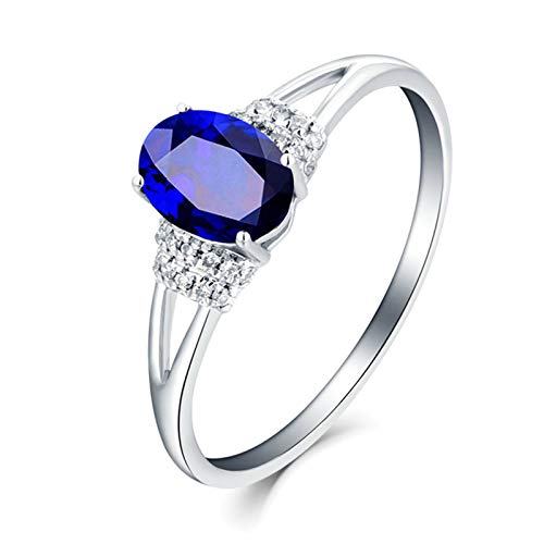 Stfery Weiß Gold 18 Karat Ring Damen, Trauringe mit Saphir in Ovalschliff, Diamantring Echt Gold Schmuck, Gr.49 (15.6) von Stfery