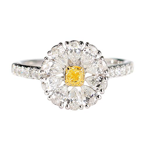 Stfery Weiß Gold 18K Au750 Ring Damen, Eheringe mit Gelber Diamant in Quadratschliff, Ringe Echtschmuck, Gr.47 (15.0) von Stfery