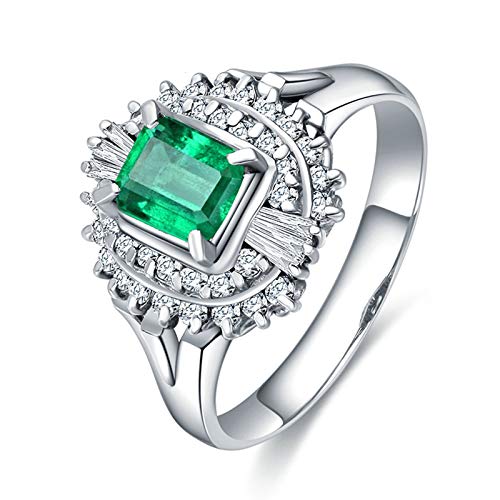 Stfery Weiß Gold 18K Au750 Ring Damen, Trauringe mit Smaragd in Rechteckschliff, Diamantring Echt Goldschmuck, Gr.54 (17.2) von Stfery