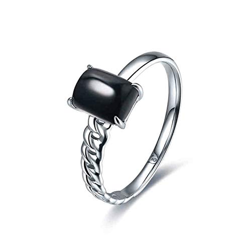 Stfery Weiß Gold 18K Ring Damen, Eheringe mit Schwarzer Onyx Schwarz in Rechteckschliff, Ringe Echtschmuck, Gr.62 (19.7) von Stfery